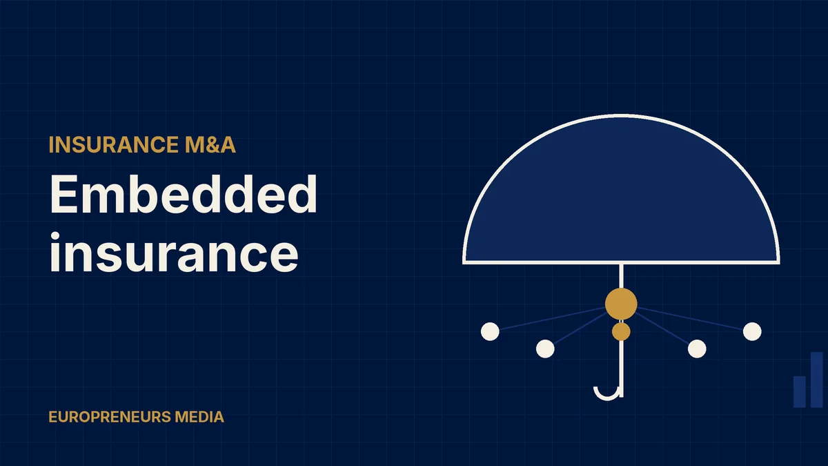 Abstract Europreneurs Media graphic: an umbrella sheltering a network of partner nodes beside rising capital bars, symbolising an insurer recapitalised under a new owner