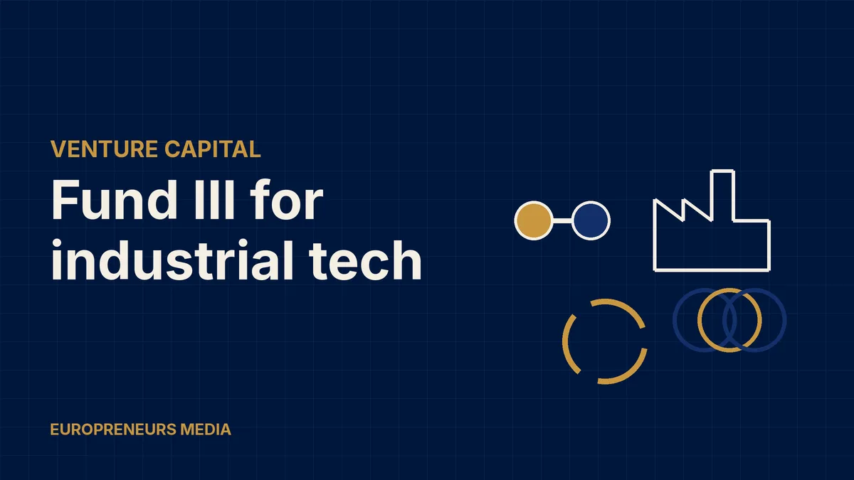 Abstract Europreneurs Media graphic: a two-atom molecule, a factory outline, a circular recycling loop and three overlapping rings, symbolising a venture fund for industrial and energy technology