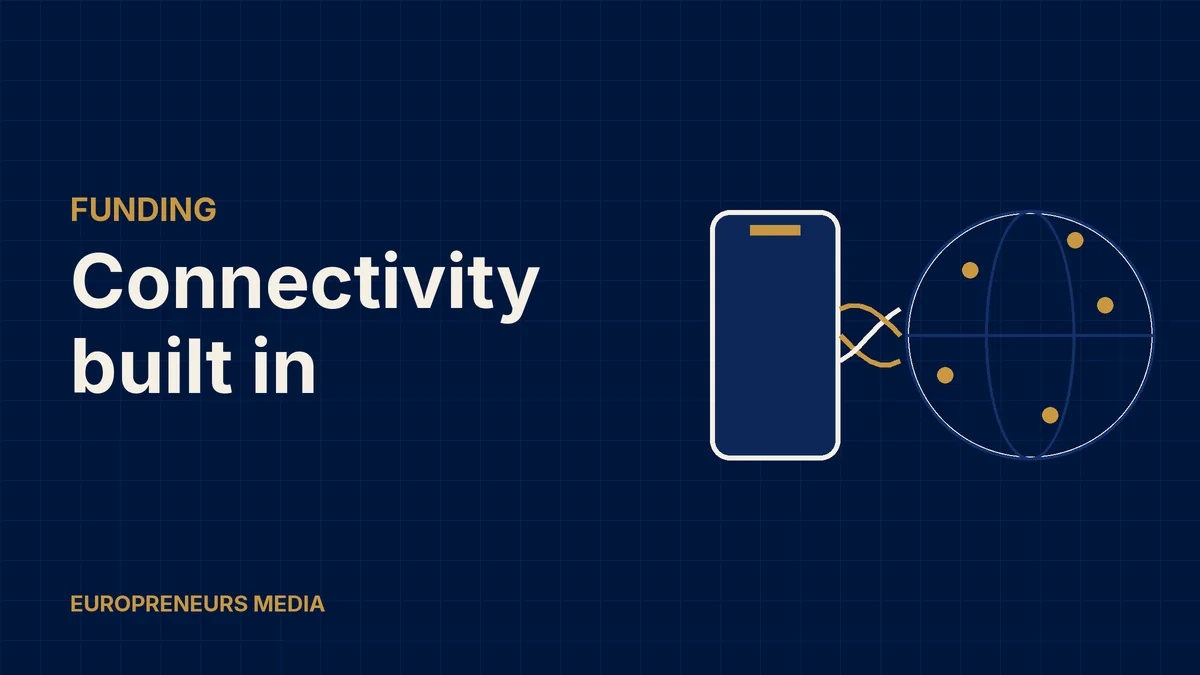Abstract Europreneurs Media graphic: braided strands linking a phone outline to a dotted globe, symbolising mobile connectivity embedded inside apps worldwide