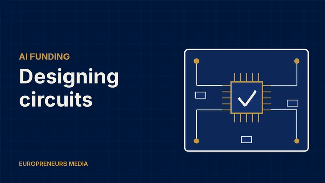 Abstract Europreneurs Media graphic: a stylised circuit board with a central chip, traces and a check mark, symbolising AI that designs and verifies electronics