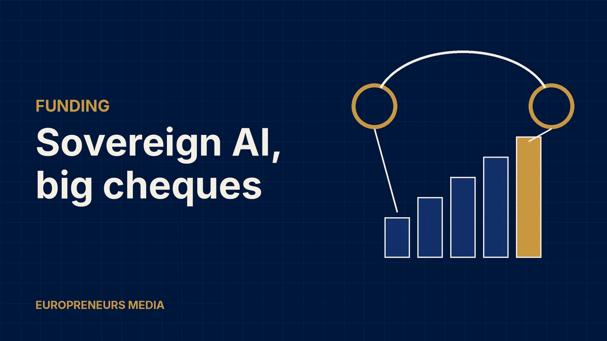 Abstract Europreneurs Media graphic: two gold rings joined by an arc above a row of rising bars, symbolising a transatlantic investment in AI compute