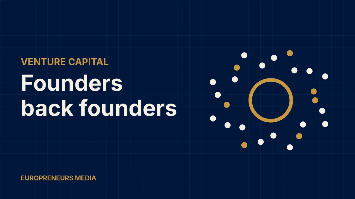 Abstract Europreneurs Media graphic: twenty-five small circles orbiting a gold ring, symbolising a venture fund backing a portfolio of early-stage startups