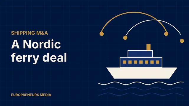 Abstract Europreneurs Media graphic: a stylised ferry on waves beneath two converging route arcs, symbolising two ferry operators coming together