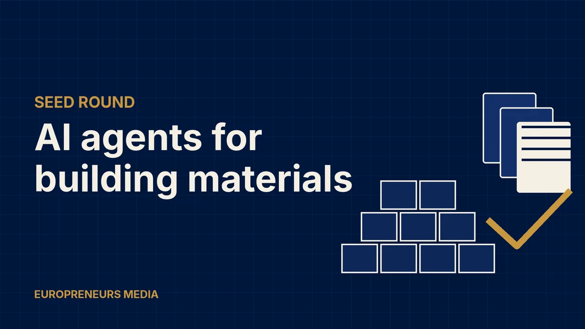 Abstract Europreneurs Media graphic: stacked building blocks beside a pile of document sheets and a large gold tick, symbolising AI agents turning tenders into quotes